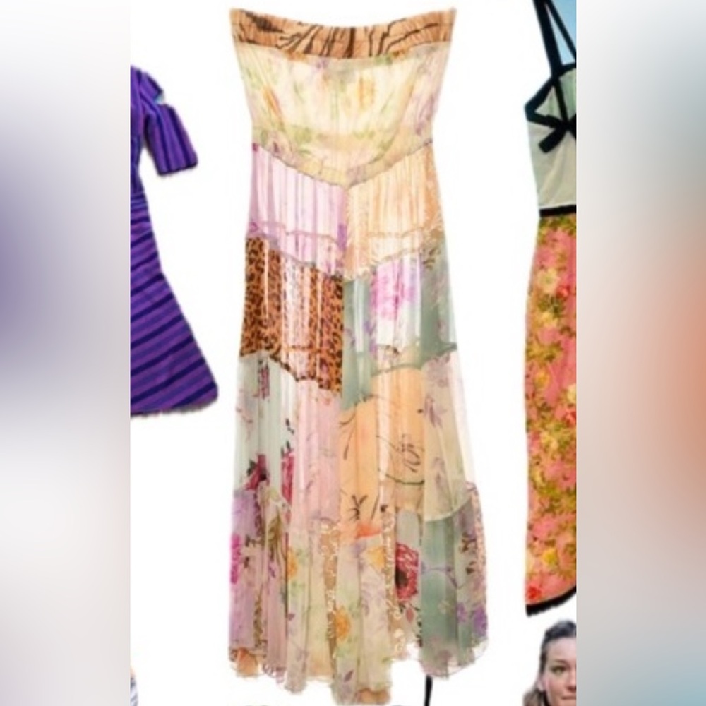 Vintage Tracy Feith Collection Patchwork Strapless Dress y2k